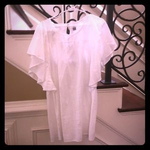 White linen sleeve tunic dress